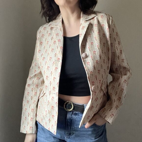 VTG Sag Harbor Petite Cottagecore Floral Print Blazer Jacket Size 10 Grandma - Picture 11 of 13
